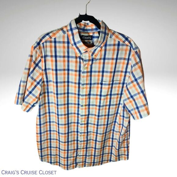 Chaps Orange and Blue Casual Button Down Shirt Size XL - Picture 1 of 8